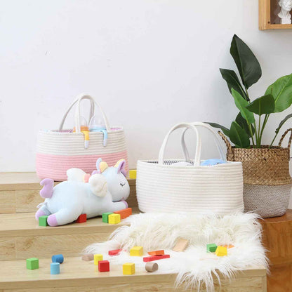 Hinwo Baby Nappy Caddy Triple Infant Nursery Shopping Bag Portable Car Organiser Newborn Shower Gift Basket Cotton Rope with Removable Divider for Nappies & Wipes