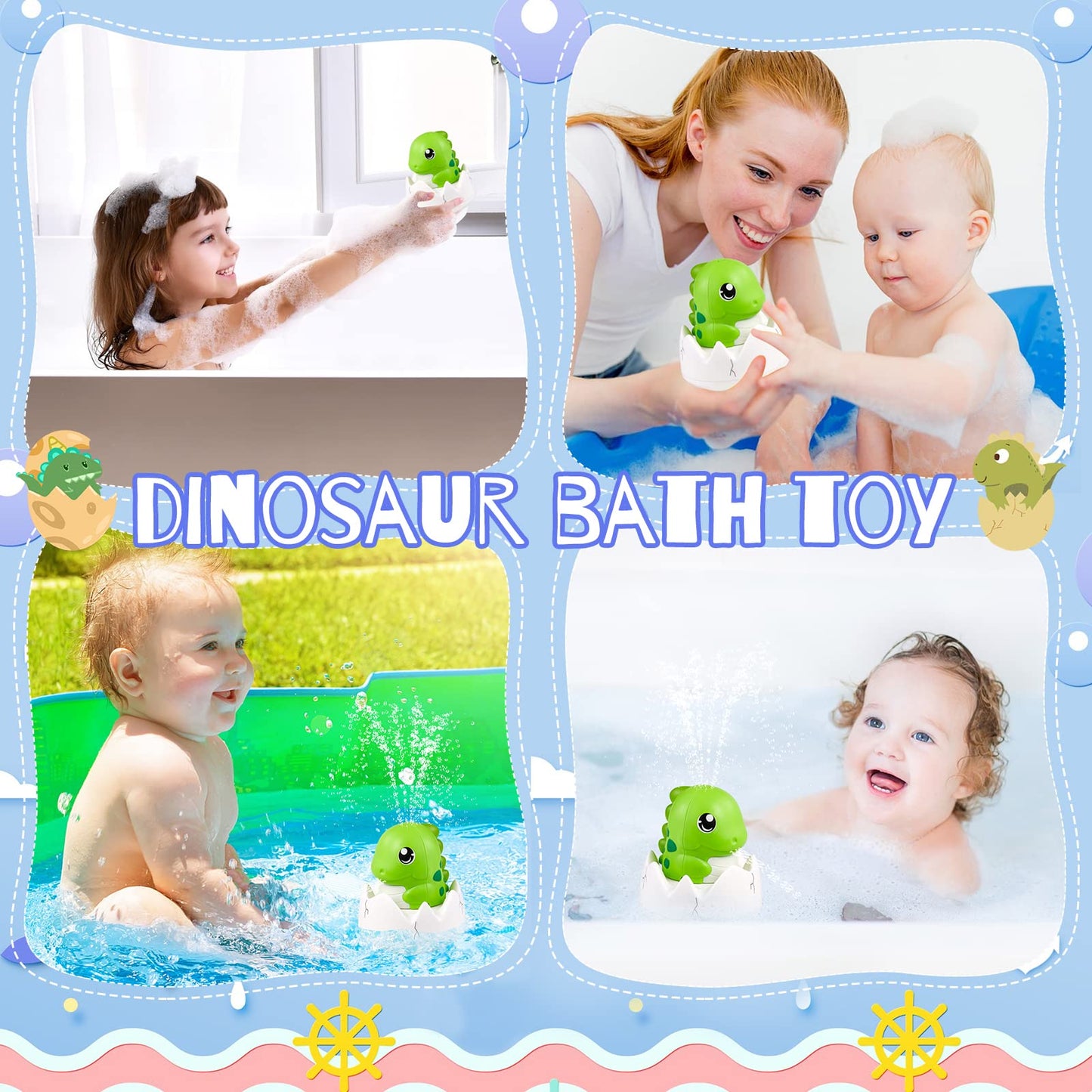 Dinosaur Bath Toys for Baby,Light Up Bath Toys for Toddlers,Sprinkler Bathtub Toys Spray Fountain Water Pool Toys,Baby Infant Kids Birthday Shower Gifts,Green