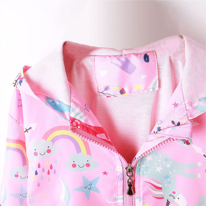 JinBei Jacken Mädchen Jacke Baby Kinder Kapuzen Sweatjacke Kapuzenjacke Cartoon Aufdruck Winddicht Mantel Windjacke Übergangsjack Frühling Herbst Outwear Softshelljacke Regenjacken 1-7 Jahre