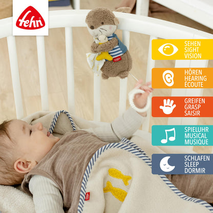 Fehn Mini-Spieluhr Otter – Kuscheltier & Einschlafhilfe: Aufzieh-Spieluhr mit sanfter Melodie Brahms Wiegenlied beruhigt in jeder Situation – für Babys und Kleinkinder ab 0+ Monaten