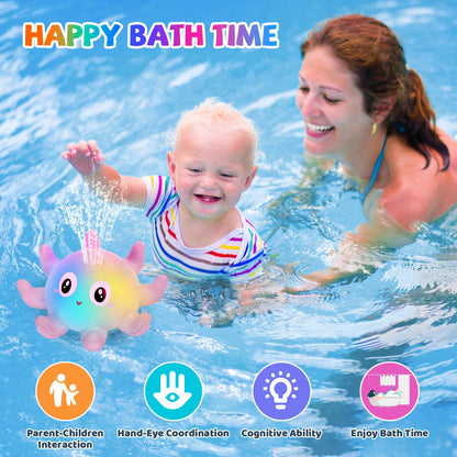 Jovicos Bath Toy, Octopus Spray Water Toy with Light, Bath Toy Baby from 1 Year, Bath Time Toy Children Gift (Blue)