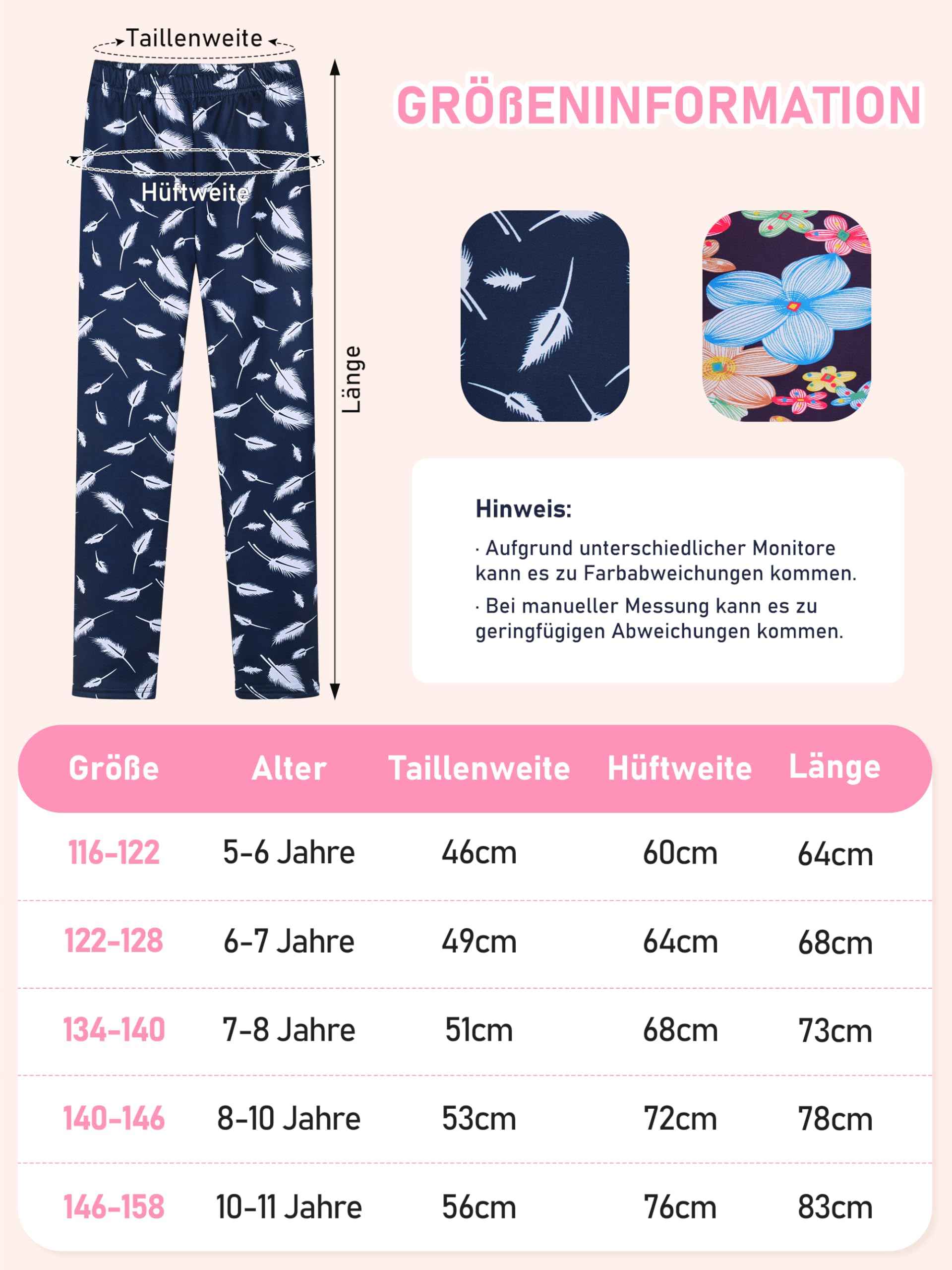 Ruisita 2 Pack Girls Winter Leggings Warm Thick Fleece Lined Leggings for Kids Ankle Length Printed Stretch Pants