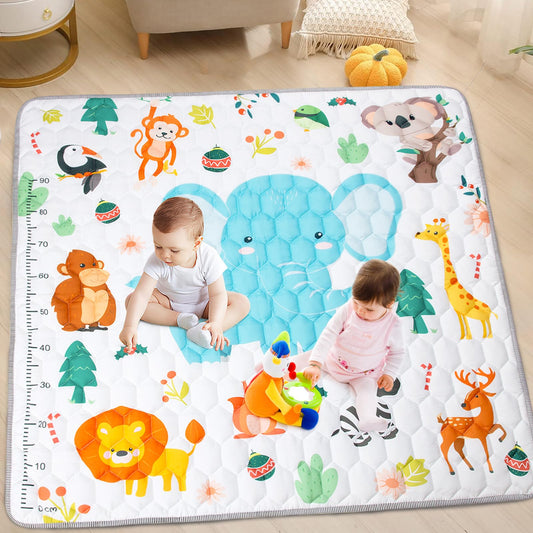 Funsland crawling carpet for babies, non-slip baby play mat, non-toxic 127x127cm, cotton animal crawling mat for babies, foldable with a height ruler, children's play mat for indoors/outdoors/fences 