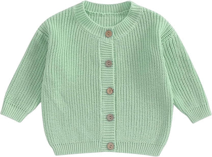 FOMOYUU Strickjacke für Kleinkinder und Neugeborene, Mädchen, langärmelig, Knopfleiste, Sweatshirt, Jacke, Herbst-Outfits