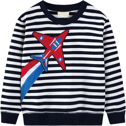 Jungen Pullover Sweatshirt Kinder Casual Langarm Tops Tier Flugzeug Winter Warm Streifen Oberteile Alter 2-7 Jahre