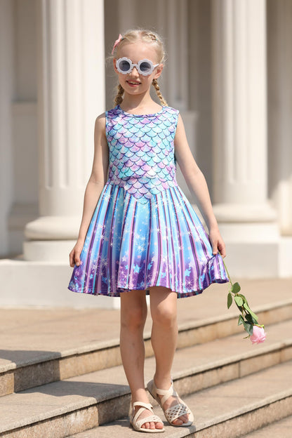 Mädchenkleid Schmetterling A-Linie Ärmelloses Sommerkleid Buntes Kleid 4-12 Jahre