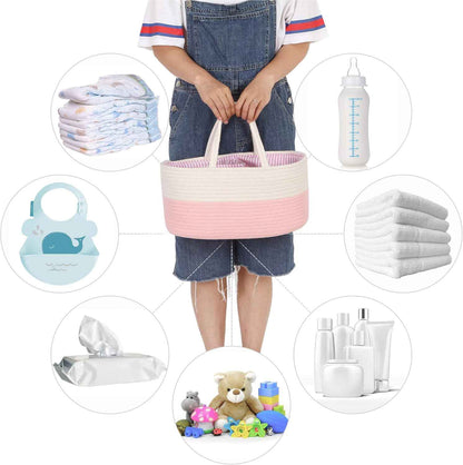 Hinwo Baby Nappy Caddy Triple Infant Nursery Shopping Bag Portable Car Organiser Newborn Shower Gift Basket Cotton Rope with Removable Divider for Nappies & Wipes