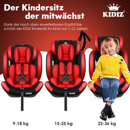 KIDIZ® Autokindersitz Kinderautositz Gruppe 1+2+3 9-36 kg 5-Punkt-Sicherheitsgurt, Autositz, Kindersitz, Einstellbare Kopfstütze, Mitwachsende Sitzerhöhung 1-12 Jahre, Stabil und Sicher - Meloni2