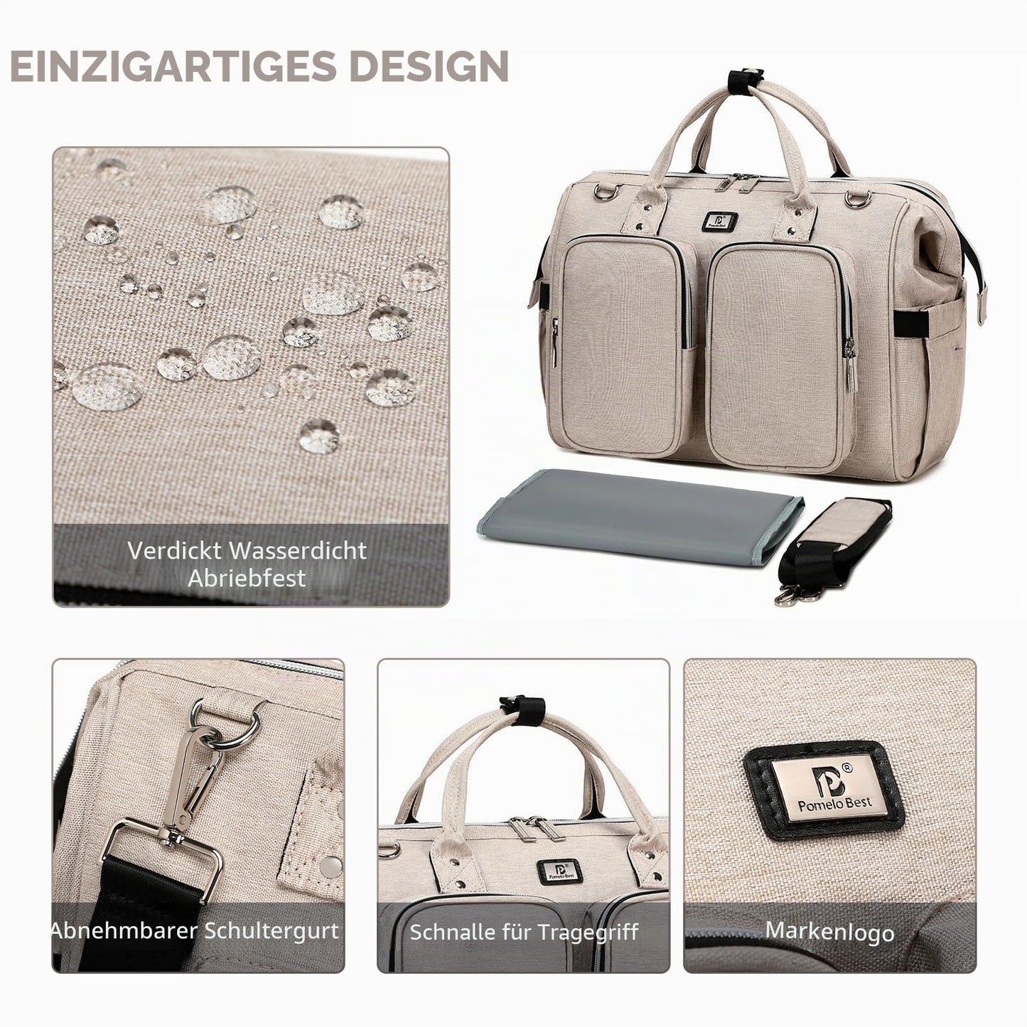 Wickeltasche mit wasserdicher Wickelunterlage und 2 Kinderwagen Haken verstellbare Schultergurt multifunktionale Umhängetasche Reisetasche für Unterwegs