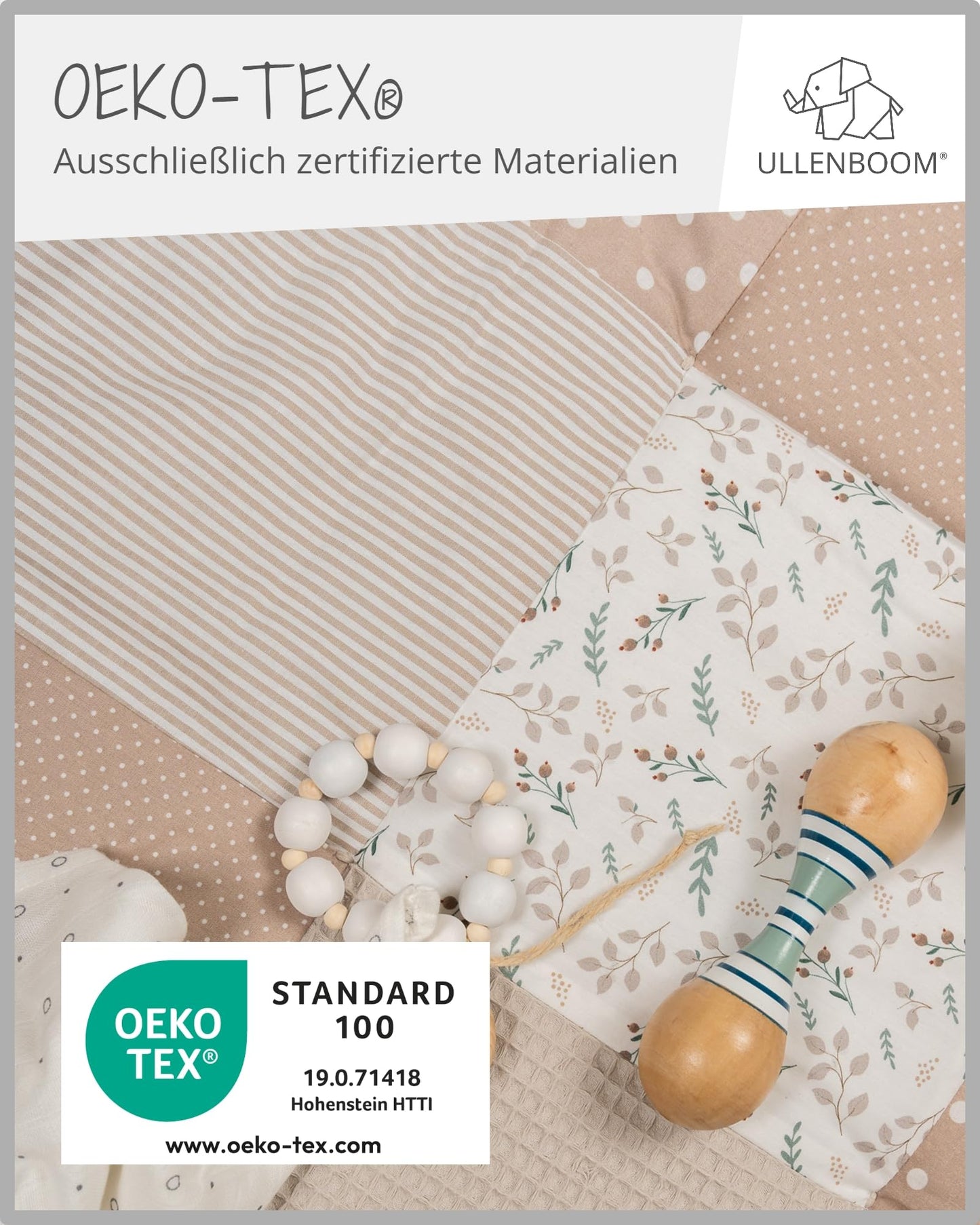 ULLENBOOM Krabbeldecke für Baby 100x100 cm, 100% OEKO-TEX Materialien, Made in EU, Dick & weich gepolstert, Sandblume - ideal als Babydecke, Laufgittereinlage & Spieldecke Baby