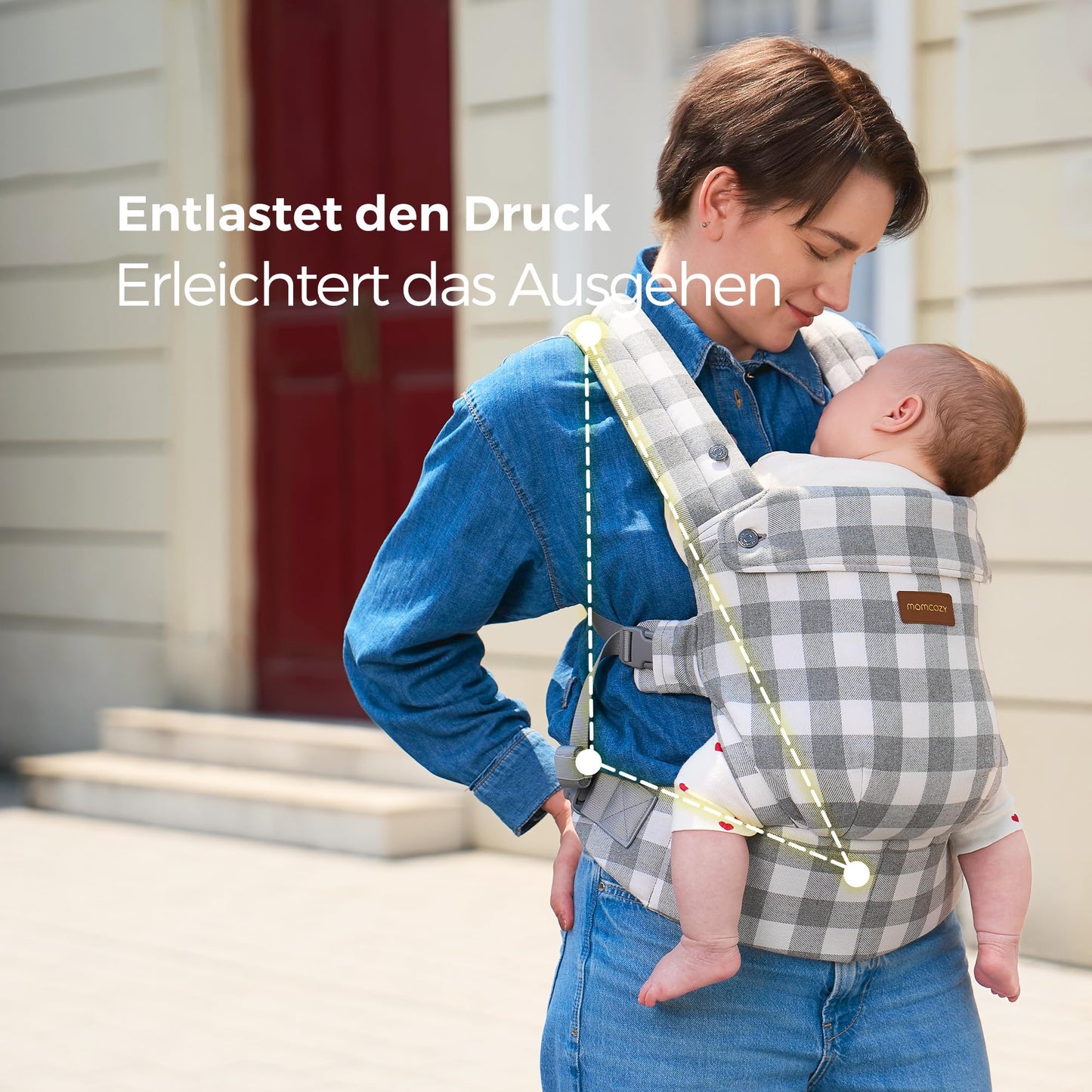 Momcozy Babytrage aus 100% Baumwolle – Baby Carrier für Kleinkind (3-24 Monate, 3,2-20 kg) · Ergonomische M-Position · X-Rücken · Taillengurt 64-127cm, Khaki