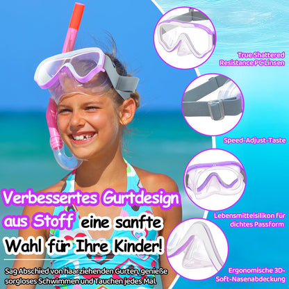 Vvinca Children's Diving Goggles with Fabric Band, Swimming Goggles Children for Years Boys Girls, Snorkel Mask Children 180° Panorama Anti-Leak Diving Mask Children for 3-13 Years