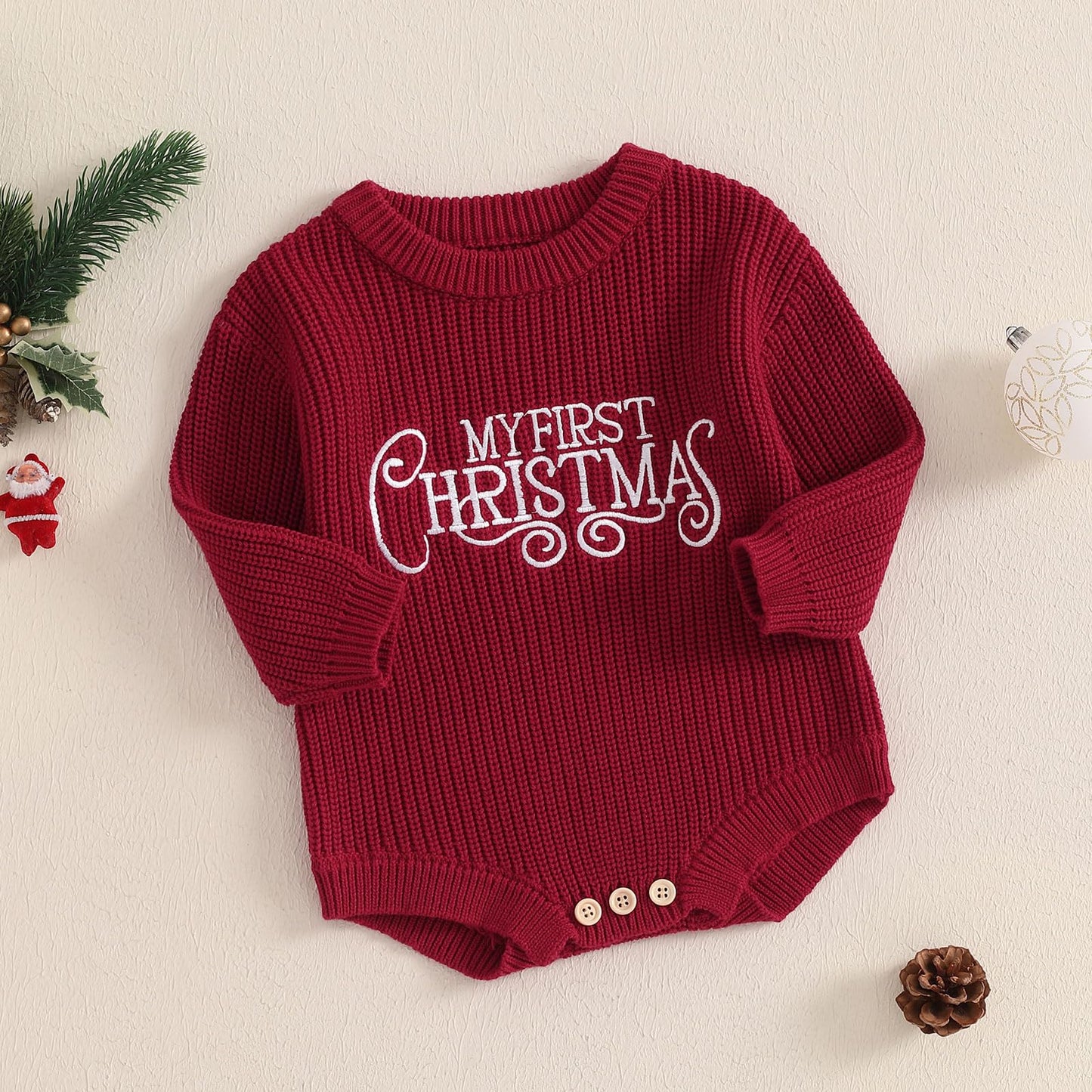 Geagodelia Knitted Christmas Romper Baby Girl Boy Christmas Jumper My First Christmas Newborn Baby Jumper Romper Bodysuit Christmas Jumper