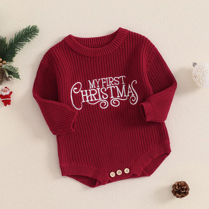 Geagodelia Knitted Christmas Romper Baby Girl Boy Christmas Jumper My First Christmas Newborn Baby Jumper Romper Bodysuit Christmas Jumper