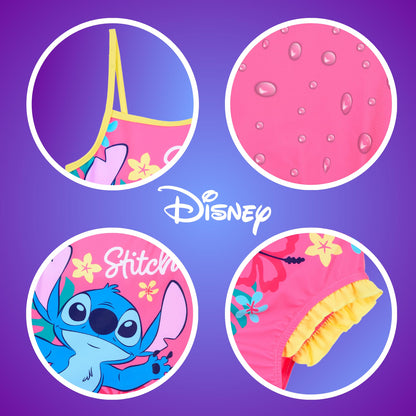 Disney Stitch Girls Flower Design Summer One Piece Swimsuit Kids Swimming Costume Sizes 3 to 8 Years