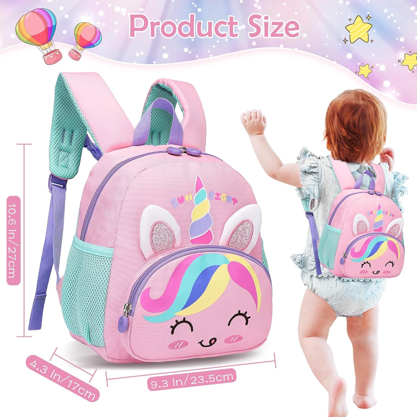 Kinderrucksack Mädchen Kleiner Rucksack Kinder mit Brustgurt, Rosa | Leicht Wasserdicht Vorschule Kleinkind, Schulrucksack Einhorn, Tagesrucksack, Kindergarten Schultasche für 1-5 Jahre