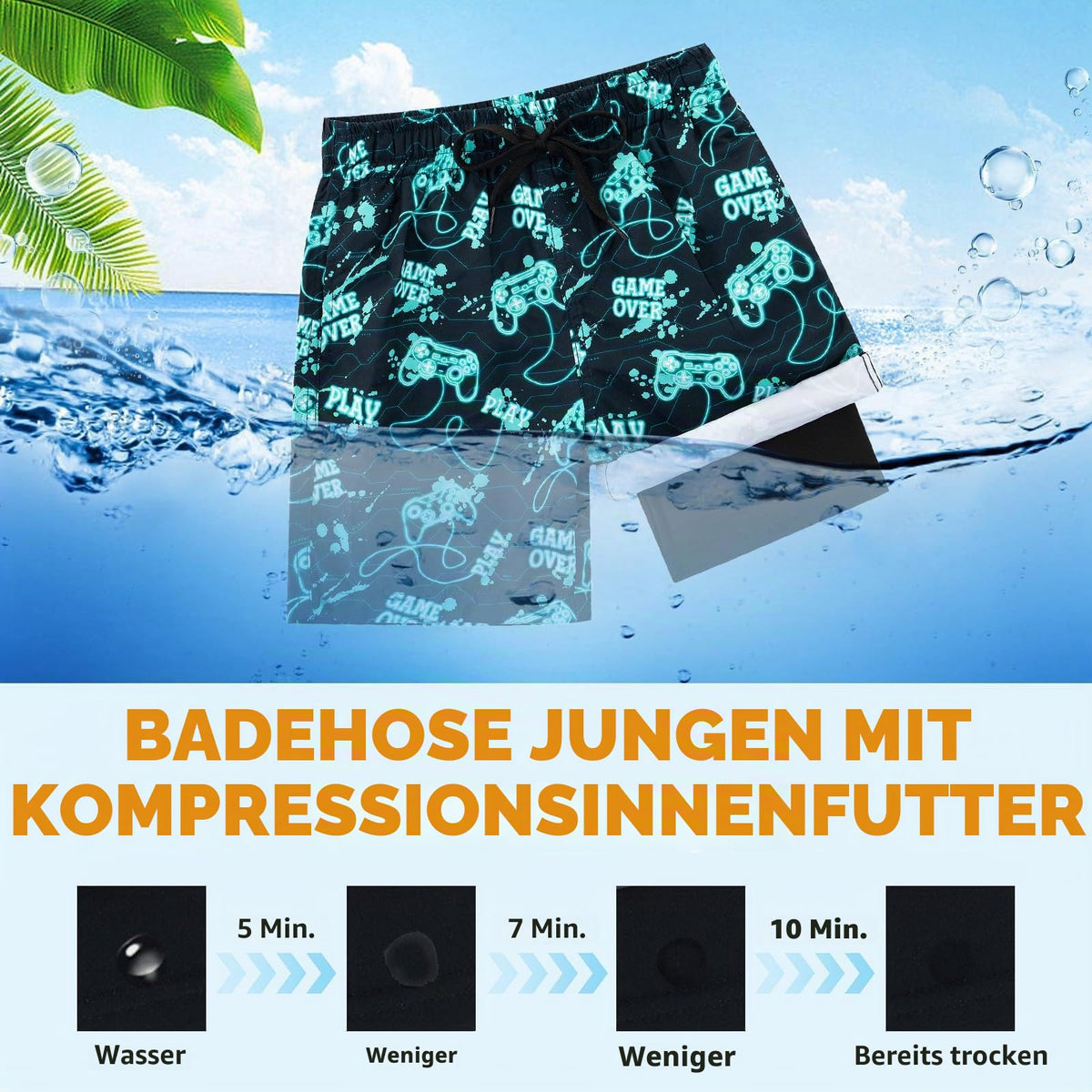 Fanient Badehose Jungen Schwimmshorts - 2 in 1 Badeshorts mit Kompression Liner für optimalen Komfort
