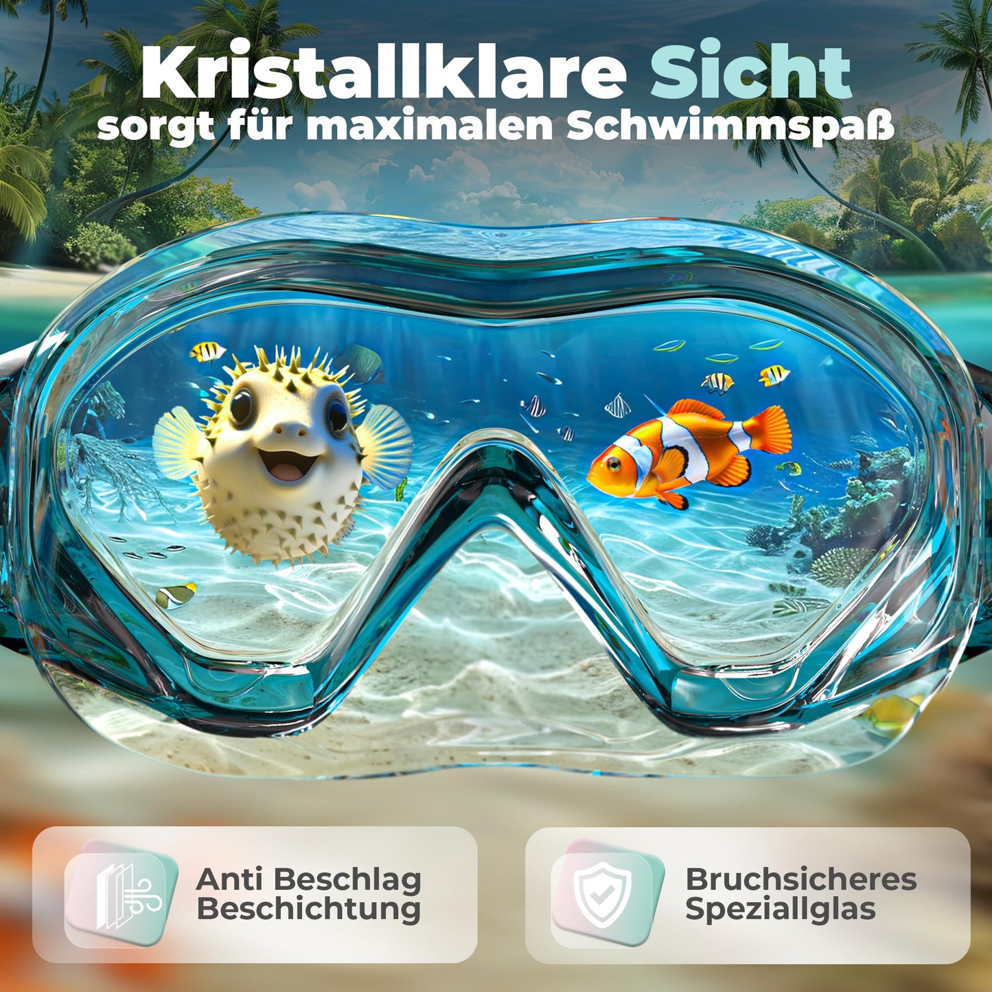 KIDVERSE Schnorchelset Kinder - Taucherbrille mit Schnorchel - Panorama Taucherbrille mit Nase - Kindertaucherbrille Alternative Schnorchelmaske