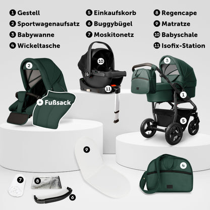 Bergsteiger Capri 3-in-1 Combination Pushchair - Baby Carrier, Sports Seat & i-Size Baby Seat, Pneumatic Tyres, Suspension, Height-Adjustable Handle, Foldable, Accessories