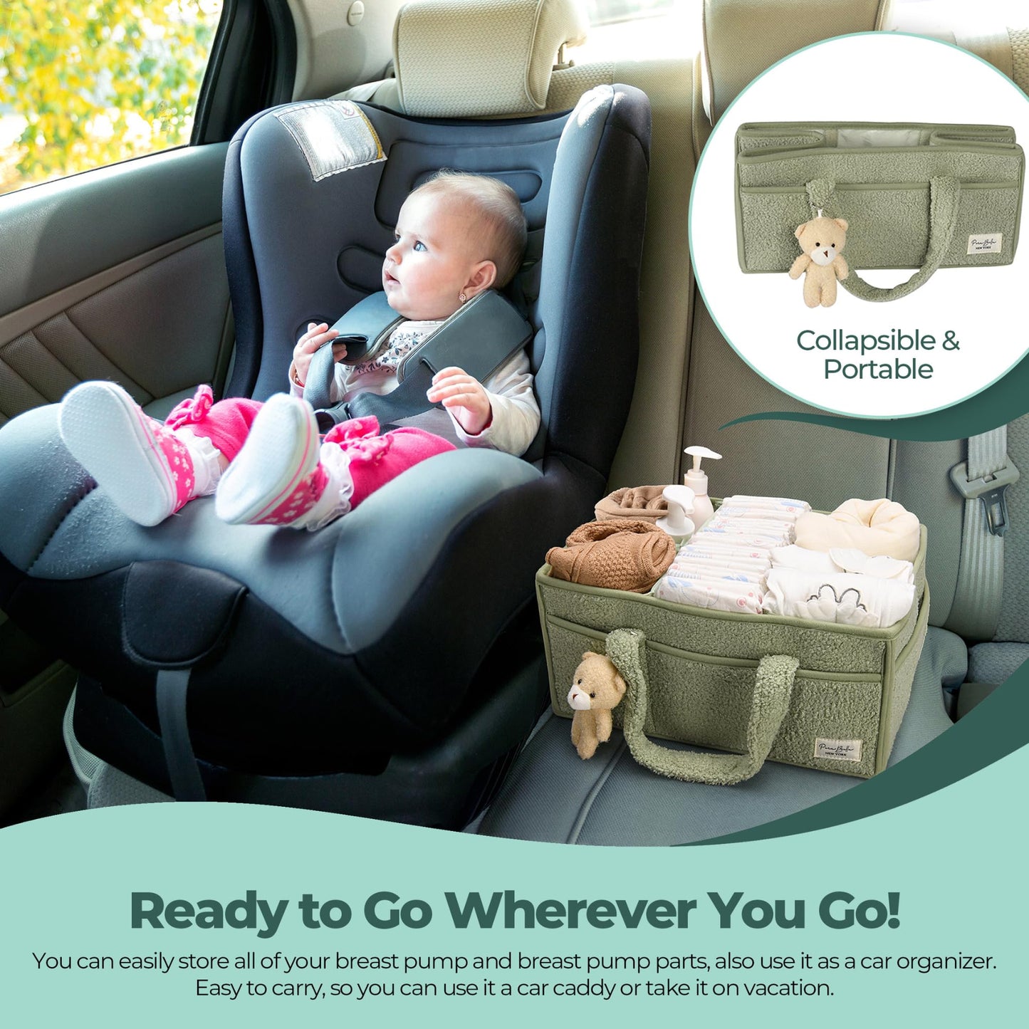 Baby Windel Caddy Organizer für Wickelauflage, Aufbewahrungskorb für Windeln und Tücher, Geschenk für Babyparty, Autowagen Organizer, Kindergarten Windel Organizer, Laptop