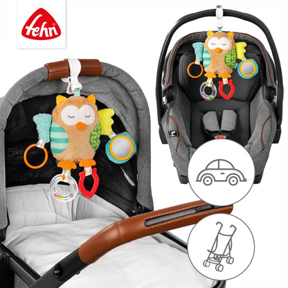 Fehn Activity-Spieltier Teddy – Baby Motorikspielzeug für Kinderwagen, Kinderbett und Babyschale zum Beißen, Greifen und Geräusche erzeugen – Beißring Spielzeug für Babys und Kinder ab 0+ Monaten