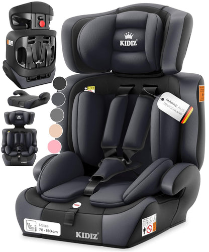 Autokindersitz mit Isofix i-Size R129 100-150cm bis 12 Jahre, Kinderautositz Gruppe 1/2/3, mitwachsender Kindersitz, 5-Punkt-Gurt & höhenverstellbare Kopfstütze, Sitzerhöhung Auto, Schwarz