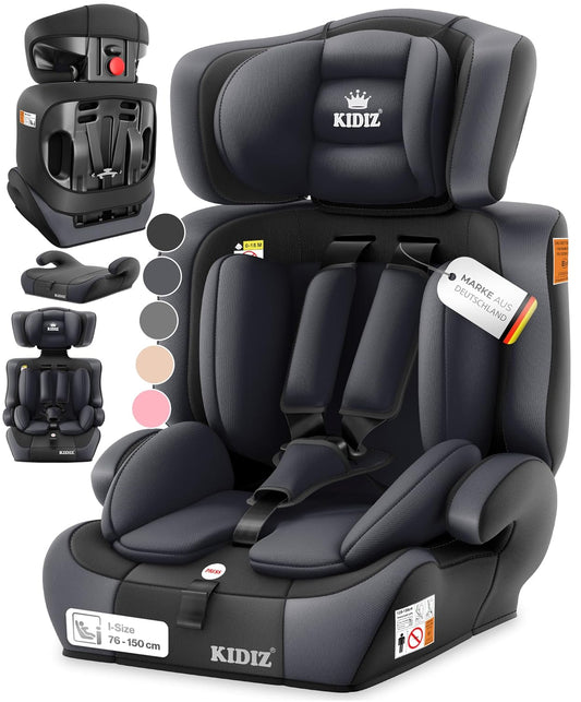 Autokindersitz mit Isofix i-Size R129 100-150cm bis 12 Jahre, Kinderautositz Gruppe 1/2/3, mitwachsender Kindersitz, 5-Punkt-Gurt & höhenverstellbare Kopfstütze, Sitzerhöhung Auto, Schwarz