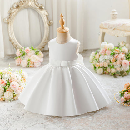 Baby Mädchen Kleid Satin Bowknot A-Linie Taufe Kleid Ärmellos Kleinkind Prinzessin Geburtstag Kleider Kinder Hochzeit Blumenmädchen Kleid Festliche Party Kleid