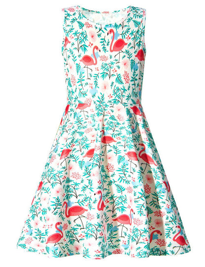 AIDEAONE Mädchenkleid Schmetterling A-Linie Ärmelloses Sommerkleid Buntes Kleid 4-12 Jahre