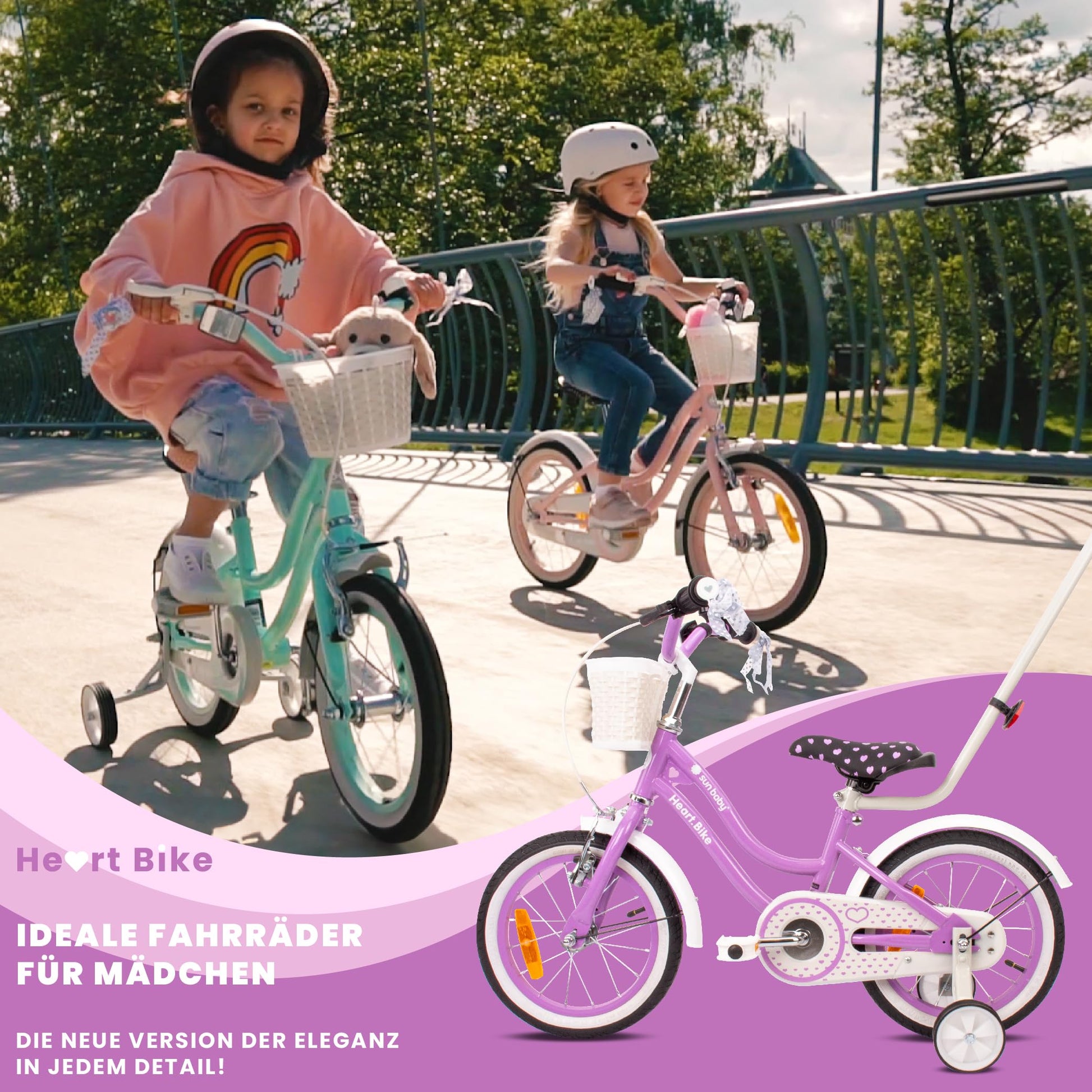 sun baby Mädchenfahrrad 12, 14 und 16 Zoll Radgröße Heart Bike zur Auswahl, mit Abnehmbarer Schubstange, Kinderfahrrad für Mädchen von 2 bis 6 Jahre - Meloni2