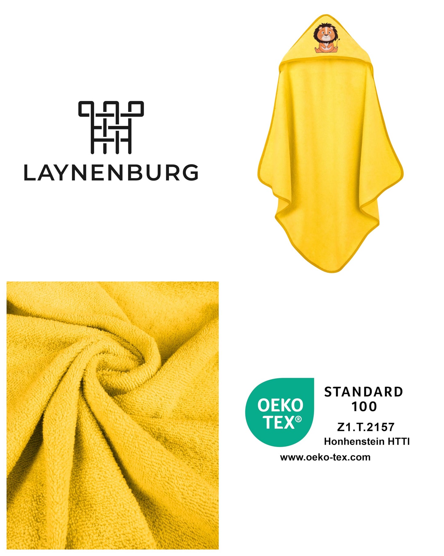 LAYNENBURG Premium Kapuzenhandtuch Baby - Badehandtuch aus 100% Baumwolle - Oeko TEX - Handtuch mit Kapuze für Neugeborene & Kinder - Badetuch, Babyhandtuch Mädchen, Jungen (Waschbär 80 x 80cm)