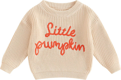 Yassiglia Baby Halloween Strickpullover Kleinkinder Kürbis/Geist Sweatshirt Langarm Rundhals Gestrickter Pullover Neugeborenes Baby My First Halloween Outfit