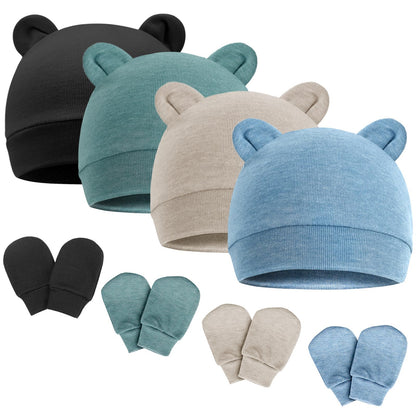 DRESHOW Neugeborenes Baby Mütze Hut und Handschuhe Set Beanie Bekleidung Unisex Infant Hut Kindergarten Mütze Baby Jungen Mädchen 0-6 Monate