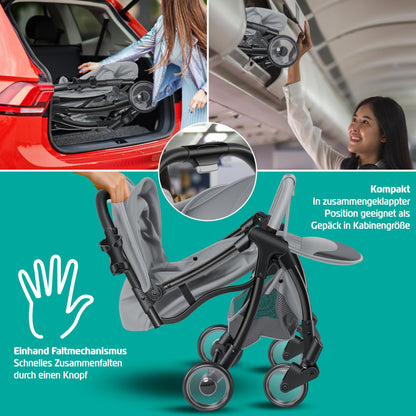KIDIZ® Folding Pushchair, Sports Pram, 360° Wheels, 5-Point Harness, incl. Drinks Holder, Rain Cover, Adjustable Backrest and Sun Canopy, Red