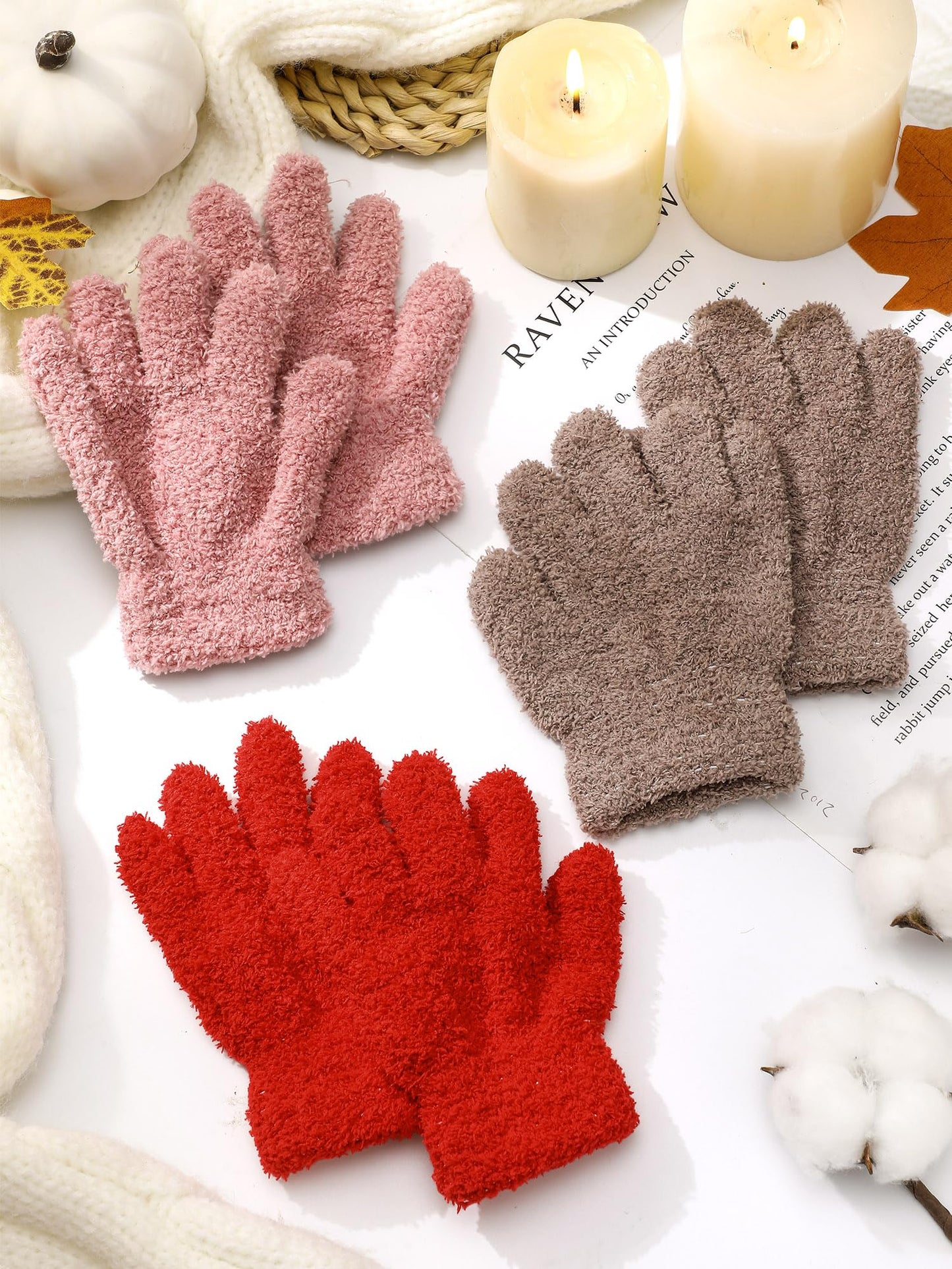 Geyoga 3 Paar Kinder Strickhandschuhe Winter Vollfinger Handschuhe