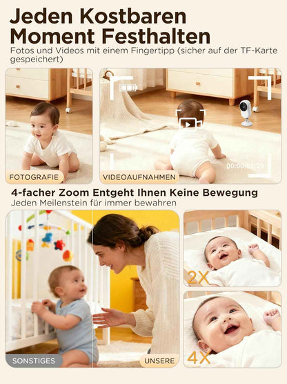 Baby Monitor with Camera, 1080P Baby Camera Monitor with Holder and Bed Clip Without WiFi, 2-Way Audio, Crying Detection, 4x Zoom, Night Vision, Temperature Sensor, 3.5 Inch LCD Baby Monitor with SD