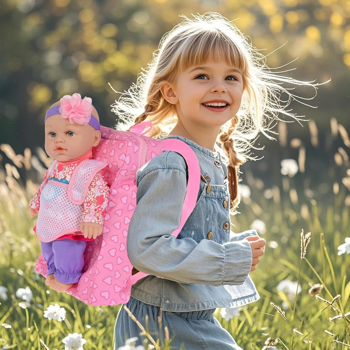 30cm / 12 Zoll Baby Puppe mit Backbag, DREI Kleidung Set, Brustwarze, Futterflasche und EIN Spielzeugbär (inklusive Puppe)
