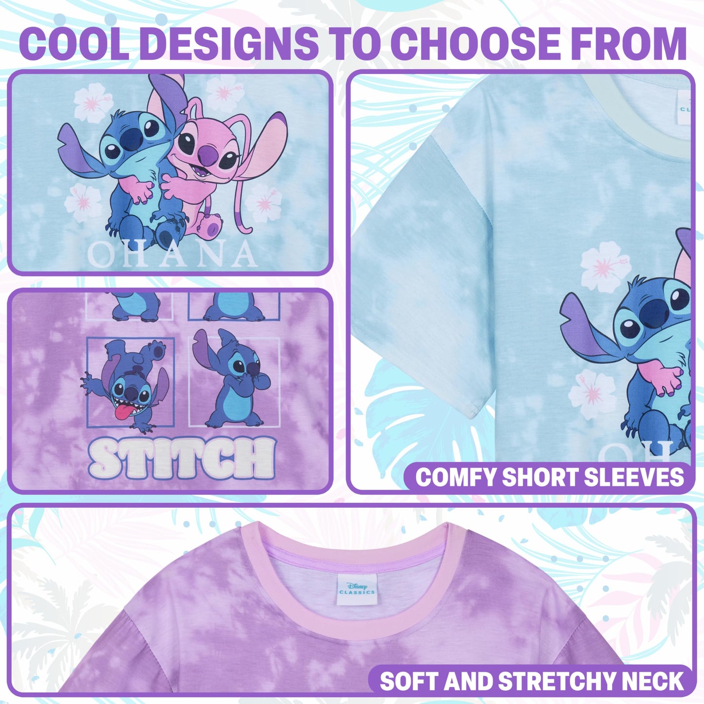 Disney Stitch T Shirt Mädchen Teenagers mit Rundhalsausschnitt 2er Pack Farbenfrohe T-Shirt Kinder Set Geschenke für Mädchen