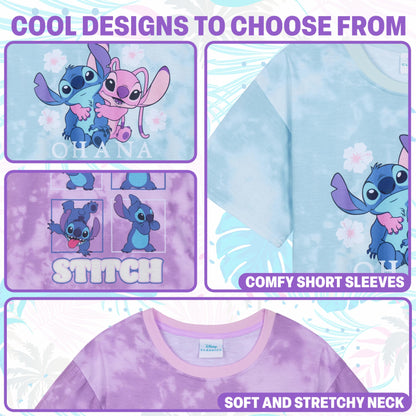 Disney Stitch T Shirt Mädchen Teenagers mit Rundhalsausschnitt 2er Pack Farbenfrohe T-Shirt Kinder Set Geschenke für Mädchen