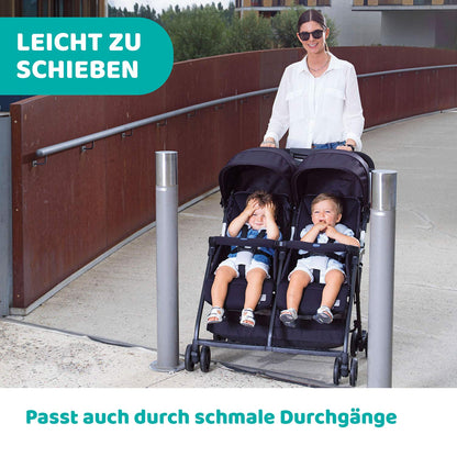 Chicco OHlalà Twin Twin Pushchair from Birth to 15 kg, Pram for Twins and Siblings, Adjustable Foldable Twin Buggy, Rain Cover and Extendable Hood