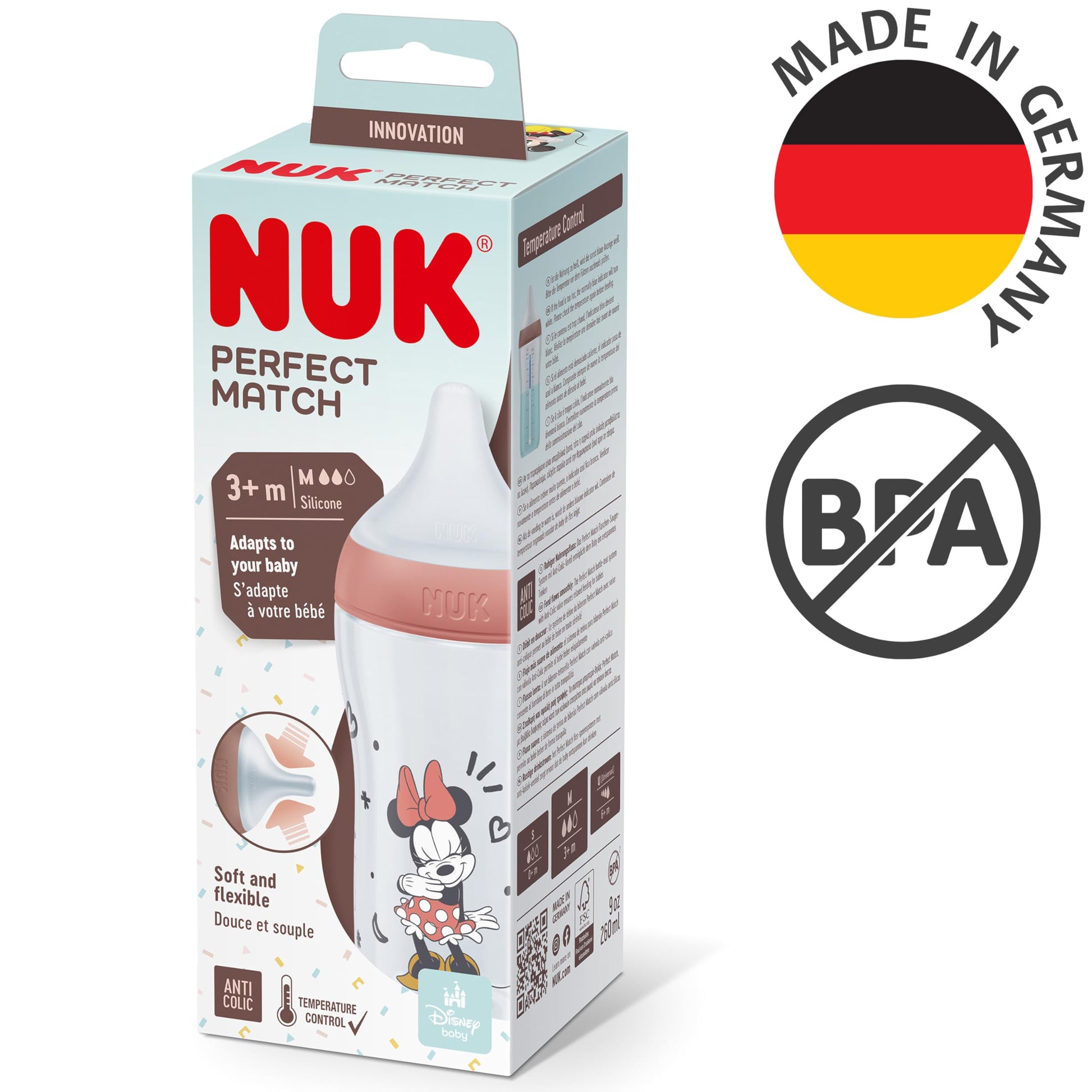 NUK First Choice+ Babyflaschen Starter Set | 0–6 Monate | 4 Flaschen mit Temperature Control & Flaschenbox | Anti-Colic Air System | BPA-frei | Disney Winnie Puuh - Meloni2