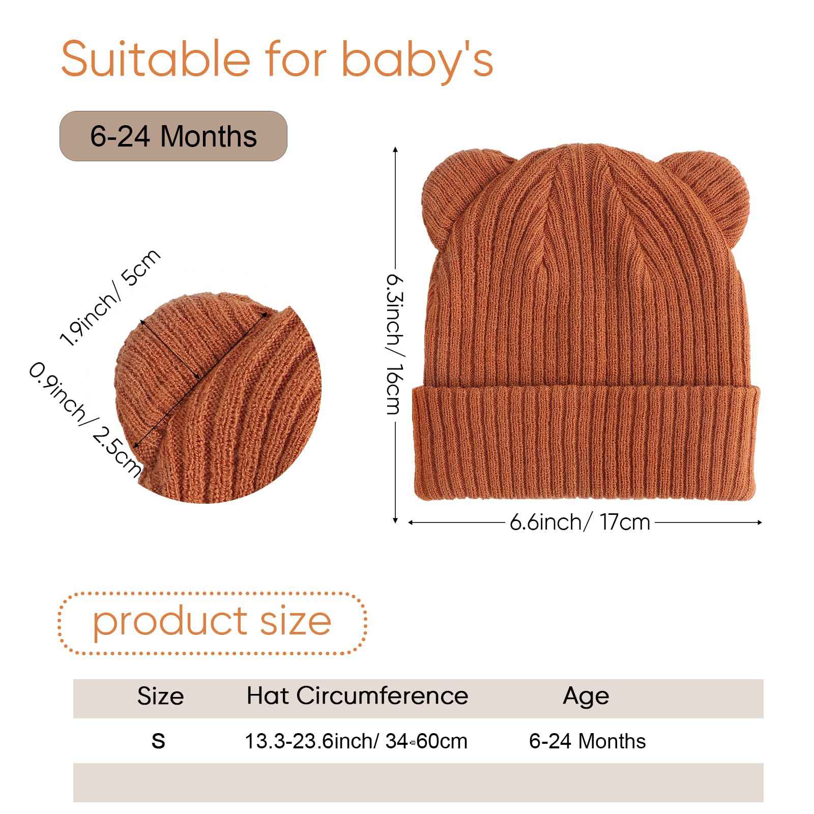 DRESHOW Toddler Beanie Baby Winter Hats Baby Soft Knitting Cute Bear Ears Hat for Boys Girls Warm Hat Hats for 0 Months - 24 Months