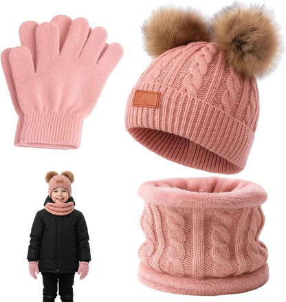 Hat Scarf Set Girls, Winter Hat Girls, Winter Hat Children, Scarf and Hat Set Hat Girls 6 Years, 4-Piece Set in Soft Pink