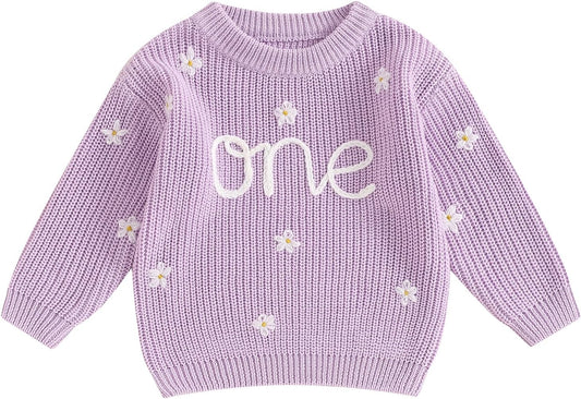 L&ieserram Baby Mädchen Jungen 1. Geburtstag Gestrickt Pullover Jumper Langarm Strickpullover Pulli Kleinkinder Kleidung Outfit Knitted Sweater 1 Jahr