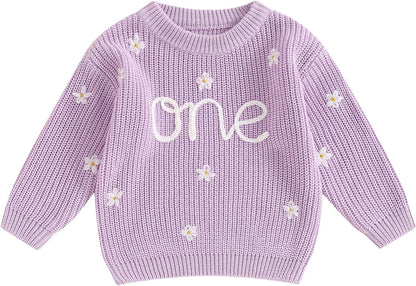 L&ieserram Baby Mädchen Jungen 1. Geburtstag Gestrickt Pullover Jumper Langarm Strickpullover Pulli Kleinkinder Kleidung Outfit Knitted Sweater 1 Jahr