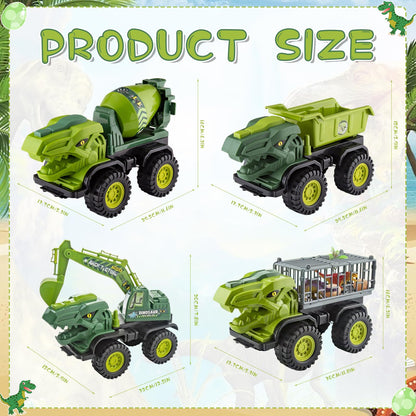 Baustellenfahrzeuge ab 3 Jahren, Set mit 3 Dinosaurier-Sandgruben-Spielzeugset mit Bagger, Transporter, Muldenkipper, robustem Sandspielzeugfahrzeugen Auto, geeignet als Sandspielzeug für Kinder ab 2+ (01)