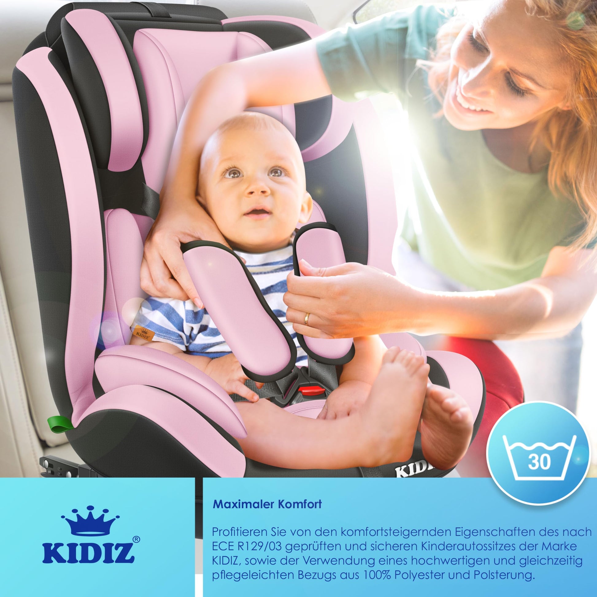 KIDIZ® Autokindersitz Kinderautositz Gruppe 1+2+3 9-36 kg 5-Punkt-Sicherheitsgurt, Autositz, Kindersitz, Einstellbare Kopfstütze, Mitwachsende Sitzerhöhung 1-12 Jahre, Stabil und Sicher - Meloni2
