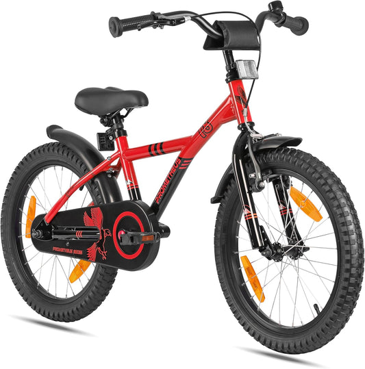 PROMETHEUS BICYCLES Kinderfahrrad 18 Zoll Jungen ab 6 Jahre - Kinder Fahrrad 18 Zoll Junge Mädchen Fahrrad Kinder mit Rücktrittbremse Fahrradständer in Rot Schwarz - Meloni2