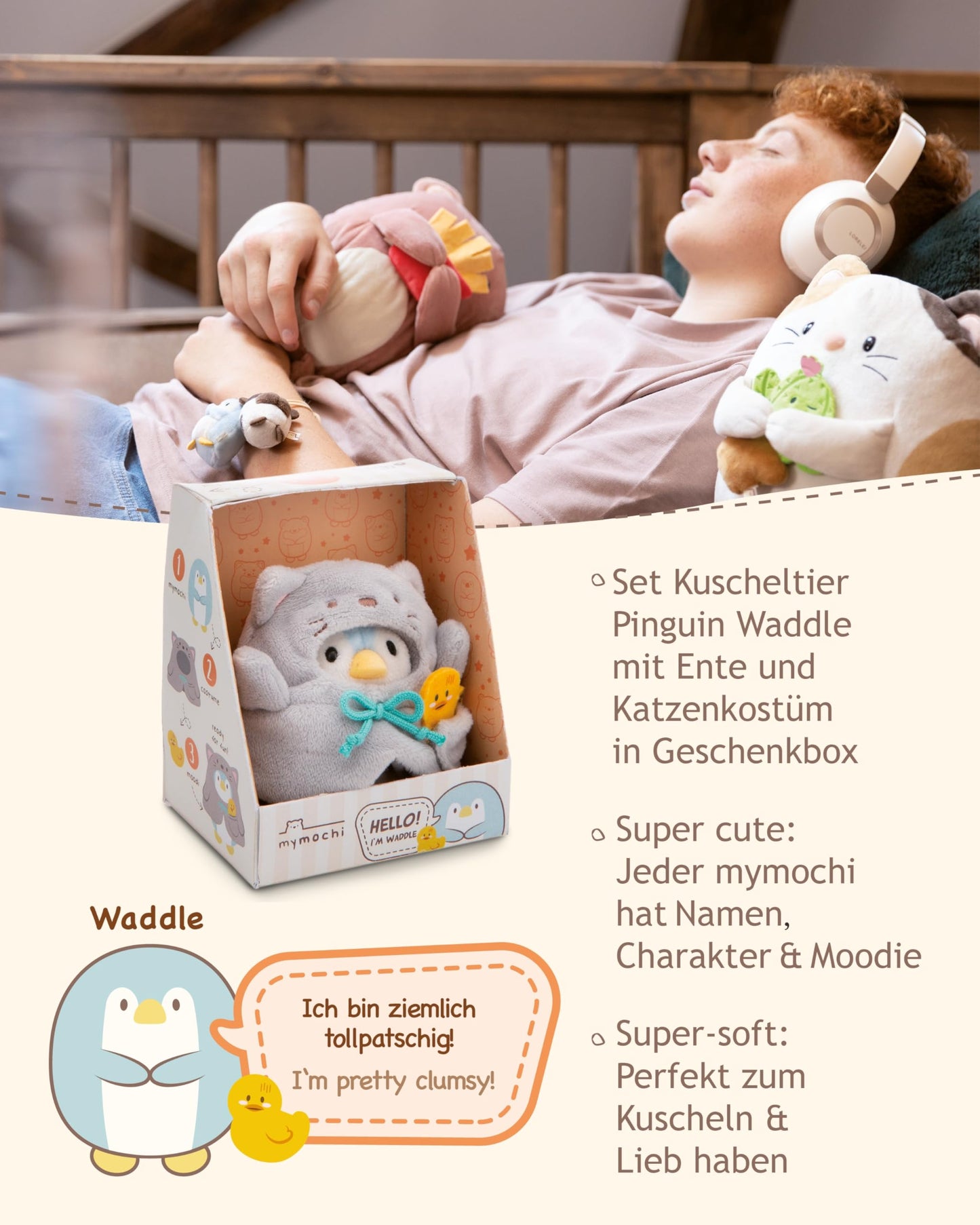 NICI MYMOCHI Kuscheltier Set - Kuscheltier Bär Nomo 8 cm mit Pommes und Bienenkostüm in Geschenkbox, Flauschiges Stofftier zum Kuscheln, Spielen und Liebhaben - 61142