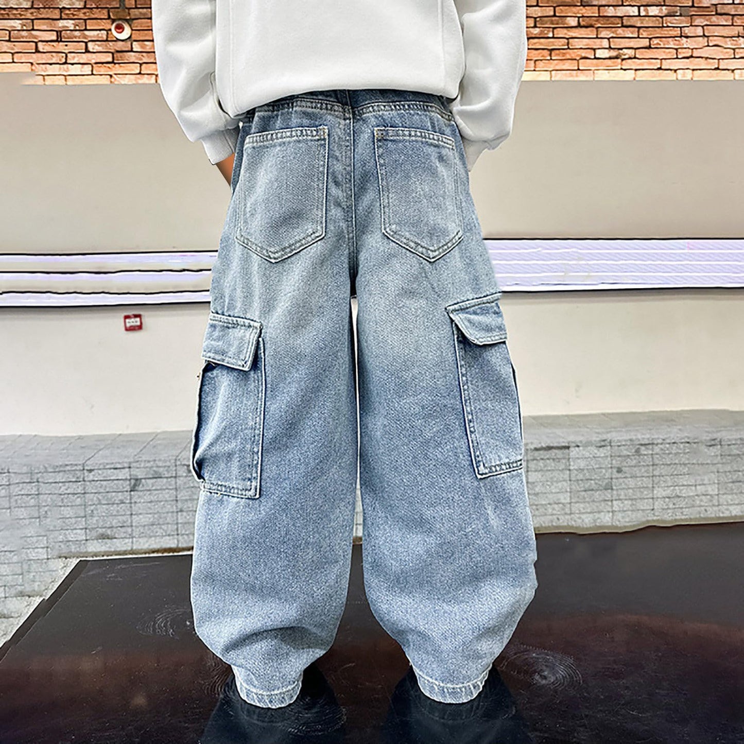 Children's Baggy Jeans Boys Wide Leg Jeans Loose Fit Denim Vintage Trousers Casual Wide Leg Jeans Streetwear Outdoor Vintage Loose Fit Baggy Jogging Bottoms Boys Black Trousers Cargo Trousers Pants